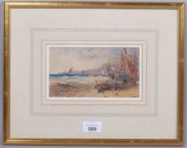 Edwin Hayes (1819 - 1904), boats at Hastings, watercolour, signed, 10cm x 17cm, framed Very slight