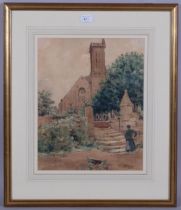 James Reginald Taylor, country church, watercolour, signed, 38cm x 30cm, framed Paper discolouration