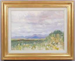 Charles Lamb (Irish 1893 - 1964), view of Ben Baun and 12 Bens Connemara, oil on board, signed, 25cm