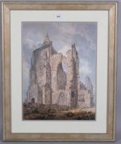 Crowland Abbey, 19th century watercolour, unsigned, 48cm x 35cm, framed Good condition
