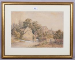19th century English School, old watermill, watercolour, unsigned, 32cm x 46cm, framed A few fox