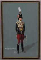 Jack Challenor, 11th Prince Albert's Own Hussars, gouache, signed, 35cm x 23cm, framed Good