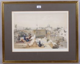 David Roberts, the Mosque of Omar, hand coloured engraving, 1841, image 33cm x 50cm, framed Good