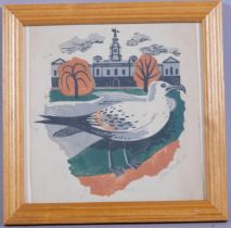 John Meade (1909 - 1982), seagull, colour woodblock print, signed in pencil 1947, 17cm x 16cm,