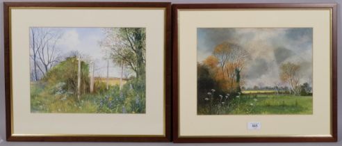 Denis Morley, a group of rural landscapes, 7 watercolours and 1 print, 25cm x 33cm, all framed (8)