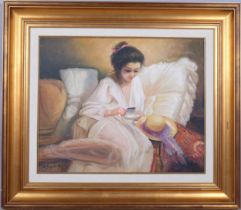 M Gonzalez Puig, portrait of a woman, oil on canvas, signed, 50cm x 61cm, framed Good condition