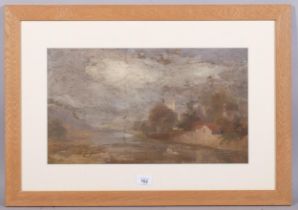 19th century British School, river scene, watercolour, unsigned, 28cm x 48cm, framed Paper