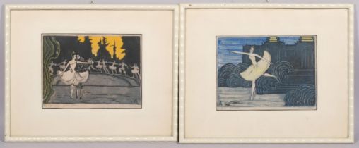 Johanna Metzner, 5 ballet scenes, coloured etchings, all signed and titled in pencil, image 17cm x