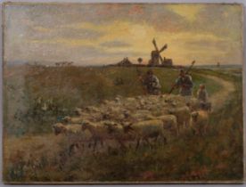 William Norris, shepherds and flock, 19th century oil on canvas, unsigned, 30cm x 40cm, unframed