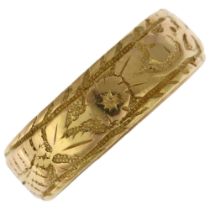 A 19th century 18ct gold wedding band ring, maker EDW, Birmingham 1888, chased and engraved floral