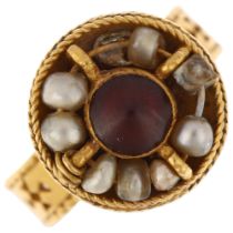 An early Medieval Byzantine Ecclesiastical gold red spinel and pearl bishop's ring, circa 600-800