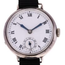 An early 20th century silver Officer's style trench mechanical wristwatch, circa 1927, white