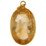 A modern 14ct gold citrine drop pendant, rub-over set with oval mixed-cut citrine, 21.7mm, 1.2g No