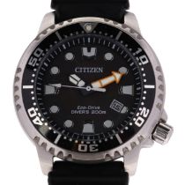 CITIZEN - a stainless steel Eco-Drive Diver's 200M quartz calendar wristwatch, ref. E168-S100623,