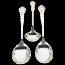 A pair of Edwardian silver decorative serving spoons, Allen & Darwin, Sheffield 1908, and a silver