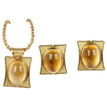BOODLES - an 18ct gold citrine pendant necklace and earring set, maker B&D, London 1998, rub-over