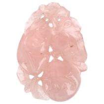 A Chinese rose quartz gourd fruit pendant, 47.2mm, 18.1g 1 tiny edge chip on top, otherwise no