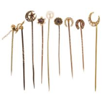 9 Antique stickpins, including pearl and garnet, 9.6g total Lot sold as seen unless specific item(s)