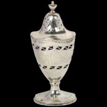 A George V silver Adams style pepperette, William Comyns & Sons Ltd, London 1928, urn form with