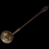 A Georgian silver toddy ladle, with inset 1711 coin base and turned wood handle, length 30cm Some