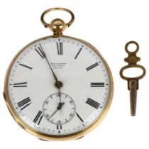A 19th century 18ct gold open-face key-wind fusee pocket watch, EJ Dent of London, white enamel dial