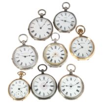 8 silver and gold plated fob watches, makers include Baume, Waltham, Grinberg and Reichman etc,