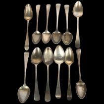 2 sets of George III silver Old English pattern teaspoons, makers include Peter & Ann Bateman, and