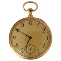 A Swiss 18ct gold open-face keyless slimline pocket watch, champagne dial with black Breguet