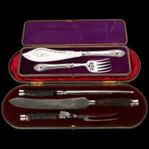 A George V silver-mounted horn carving set, Thomas Turner & Co, Sheffield 1912, and another cased