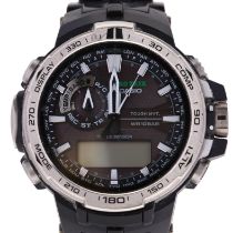 CASIO - a stainless steel and rubber Pro Trek Tough Solar quartz wristwatch, ref. PRW-6000, grey