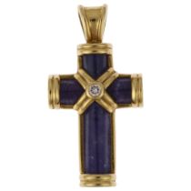 THEO FENNELL - an 18ct gold tanzanite and diamond cross pendant, maker TF, London 2001, set with