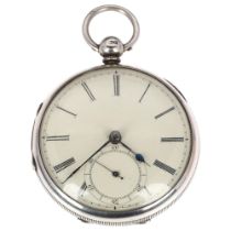 A 19th century silver open-face key-wind pocket watch, white enamel dial with Roman numeral hour
