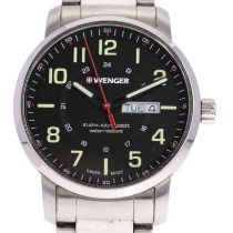 WENGER - a stainless steel Attitude quartz day/date bracelet watch, ref. 01.1541.108, black dial