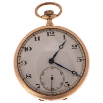 An Art Deco 9ct rose gold open-face keyless pocket watch, silvered dial with Arabic numerals,