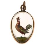 An early 20th century Essex Crystal style cockerel egg pendant, in gilt-metal frame, 32.8mm, 8.3g