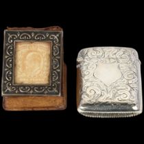 An Edwardian silver-mounted leather desk-top stamp holder, TH Hazlewood & Co, Birmingham 1903, and a