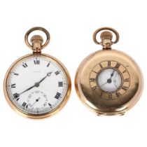 2 gold plated pocket watches, including Pinnacle, only Pinnacle working (2) Plating quite worn on