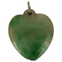 A Chinese jade heart pendant, 24.4mm, 4.4g A few tiny edge chips and 1 faint hairline crack on base,