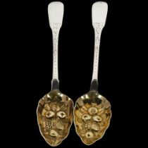 A pair of George III silver Fiddle pattern berry spoons, Solomon Hougham, London 1816, 22cm, 3.8oz