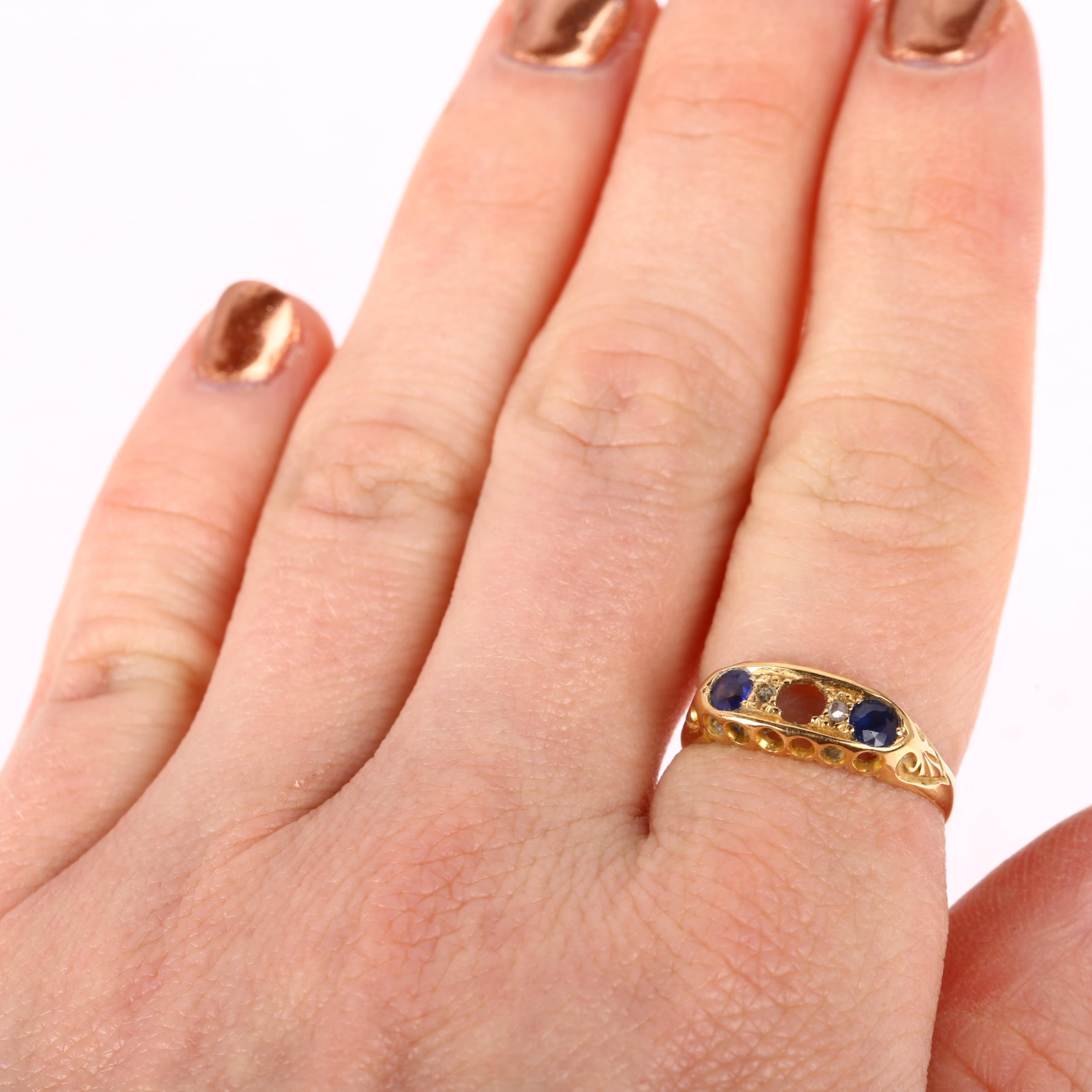 An early 20th century 18ct gold sapphire and diamond half hoop ring, maker EW, Birmingham 1910, - Image 4 of 4