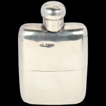 An Edwardian silver curved hip flask, William Neale, Chester 1905, with bayonet lock, button cap and