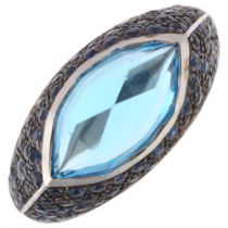 STEPHEN WEBSTER - a modern designer 18ct white gold blue topaz and sapphire Haze Collection ring,