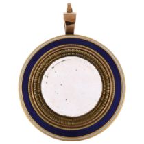A Georgian blue and white enamel double-sided mourning locket pendant, circa 1800, circular form