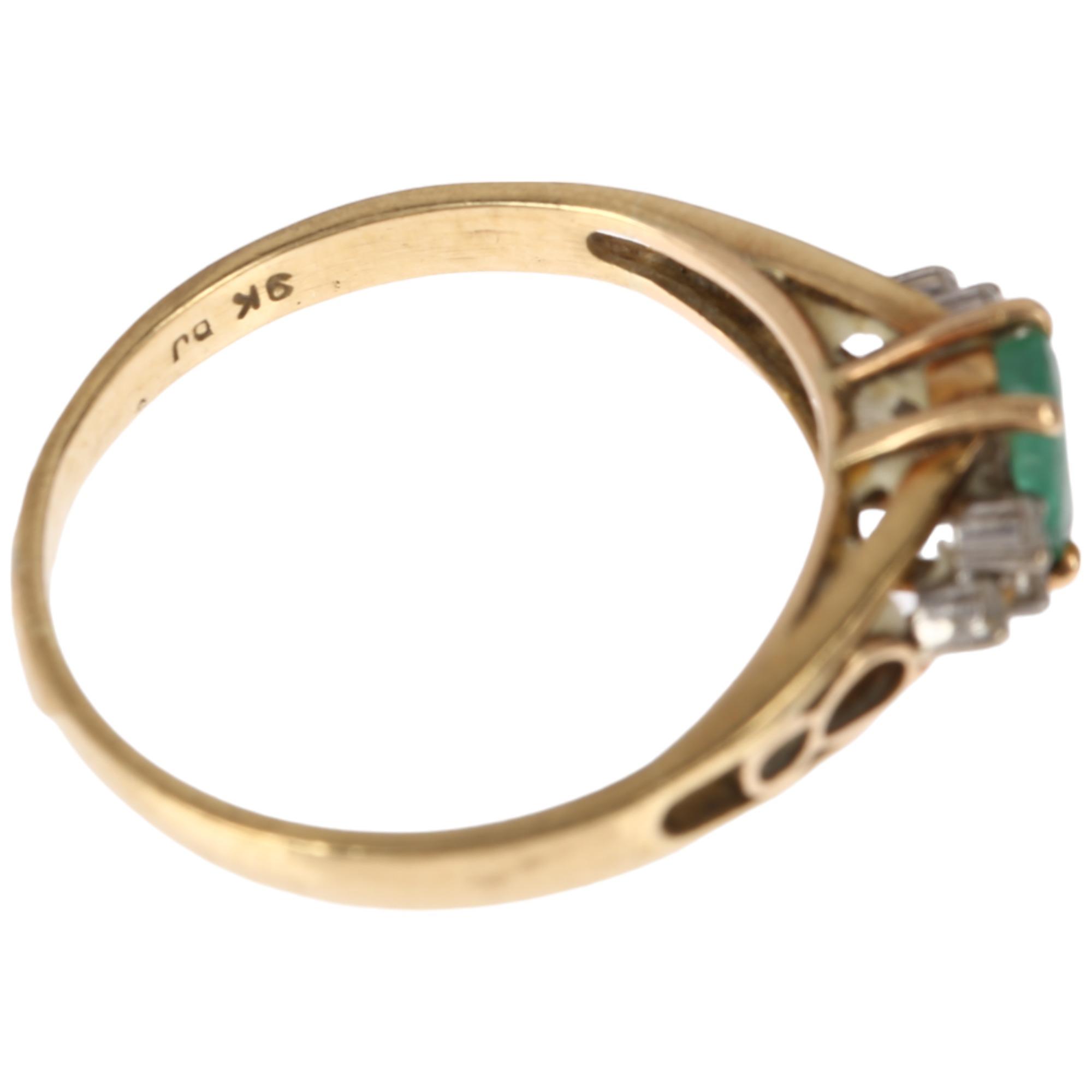 A late 20th century 9ct gold emerald and diamond dress ring, maker DJ, import London 1984, claw - Image 3 of 4