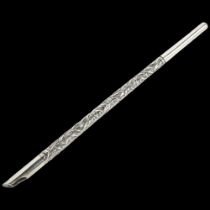 A Chinese export silver bamboo dip pen, circa 1900, apparently unmarked, 16cm No damage or repair,