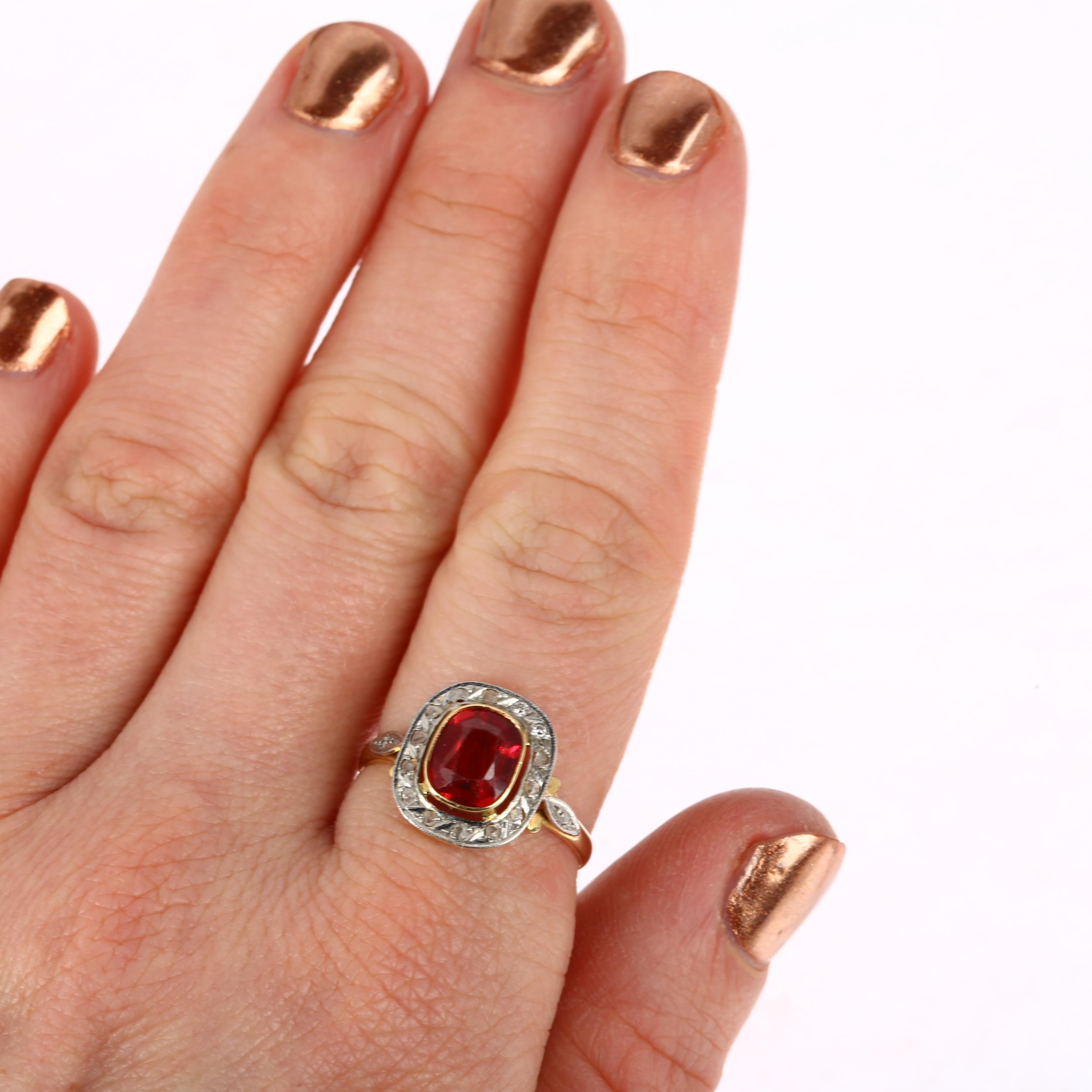 A French 18ct gold late 20th century garnet-topped-doublet diamond cluster ring, rub-over set with - Image 4 of 4