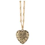 An Antique heart locket pendant necklace, on 15ct bar link chain, pendant apparently unmarked, 22.