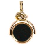 A Victorian rolled gold hardstone spinner swivel fob, set with sardonyx and bloodstone, hardstone
