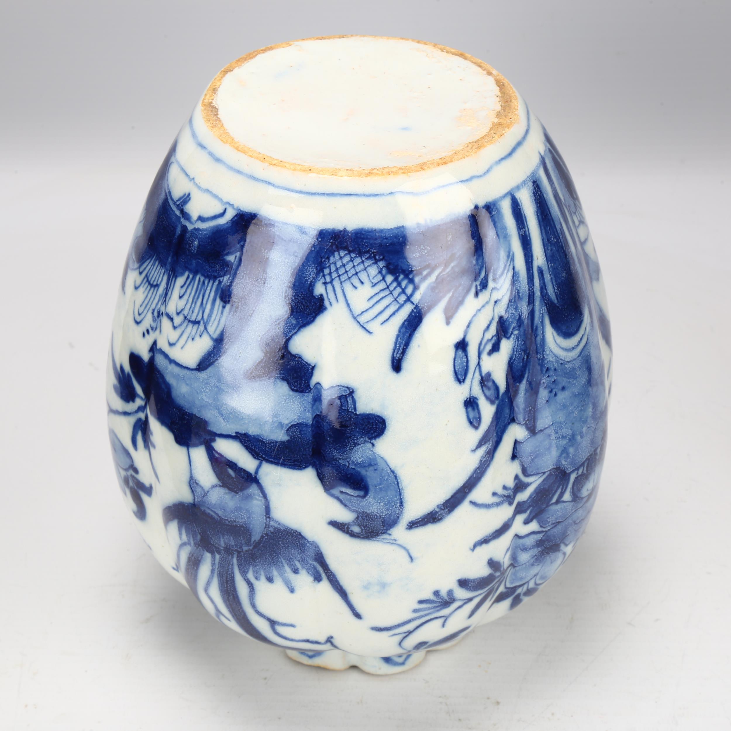 Delft blue and white pottery vase of lobed circular form, height 19cm Several very small glaze chips - Image 3 of 3