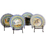 A massive set of 4 Spanish faience pottery bowls, with painted animals, diameter 73cm, on wrought-